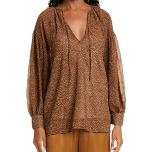 VINCE Starry Dot Shirred Neck Blouse NWT